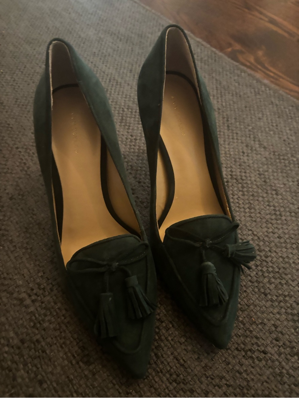 Ann Taylor Forest Green Suede Tassel Pointed-Toes, never worn